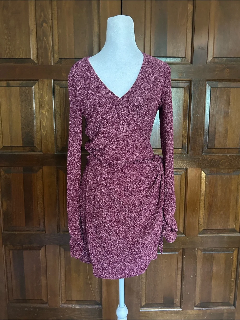 Show‎ Me Your Mumu Kimora Mini Dress S Pink Shimmy Shine Metallic Wrap NWT